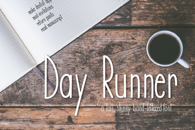 Day Runner - a tall skinny hand-lettered font Font One Oak Designs