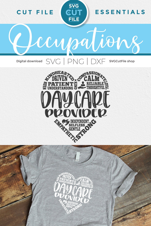 Daycare Provider svg with subway art heart words SVG SVG Cut File 