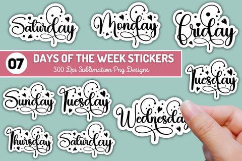 Days Of The Week Script Sublimation Stickers Bundle Sublimation Regulrcrative 