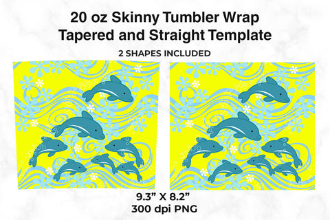 DDolphins At The Bottom Of The Sea 20 oz Skinny Tumbler Wrap Design Fluorescent Yellow Sublimation Sublimatiz Designs 