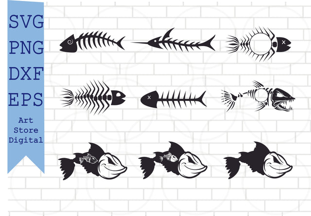 Dead fish bundle SVG, Skeleton fish SVG, Fish bones, Fish cut files, Bass fish SVG, Angry fish Svg, Png, Dxf, Eps Cut Files SVG Artstoredigital 