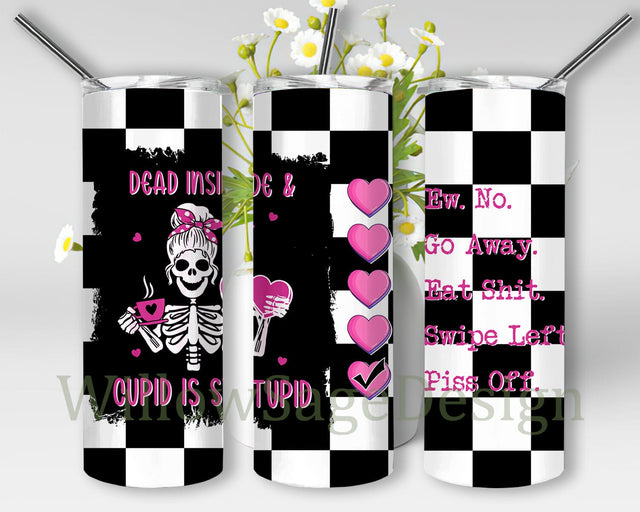 Dead Inside and Cupid Is Stupid Tumbler Png, Valentines Day 20oz Skinny Tumbler, Checkered Tumbler Wrap, Love Tumbler Design, Instant Download Sublimation WillowSageDesign 