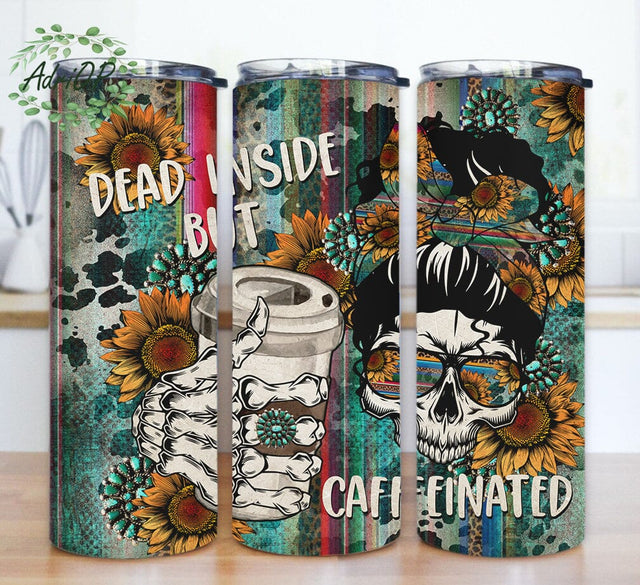 Dead Insıde But Caffeınated Tumbler, Skull Png, Skeloton Png, 20oz Skinny Tumbler Sublimation Designs Sublimation AdriOP 