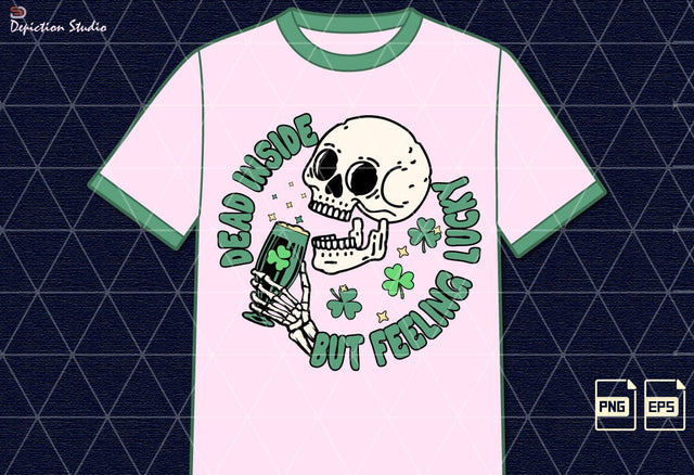 Dead Inside But Feeling Lucky Skeleton Drink Shirt PNG, St. Patrick’s Skull Drink Shirt PNG Sublimation Depiction Studio 
