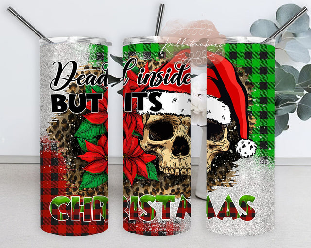 Dead Inside But It's Christmas Design Tumbler, Santa Skull 20oz Skinny Tumbler, Christmas Plaid Leopard Glitter Tumbler Wrap, Mom Skull And Flower Tumbler Png, Digital Download Sublimation Rabbitmakies 