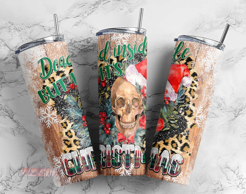 dead inside but it's Christmas tumbler PNG design Mom skull and flower wreath 20 oz skinny tumbler STRAIGHT digital wrap Sublimation CaldwellArt 