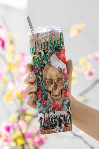 dead inside but it's Christmas tumbler PNG design Mom skull and flower wreath 20 oz skinny tumbler STRAIGHT digital wrap Sublimation CaldwellArt 