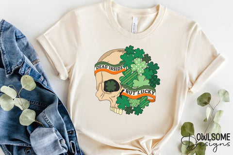 Dead Inside But Lucky Skull PNG Sublimation Owlsome.Designs 