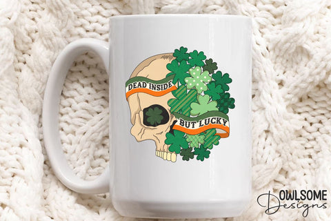 Dead Inside But Lucky Skull PNG Sublimation Owlsome.Designs 