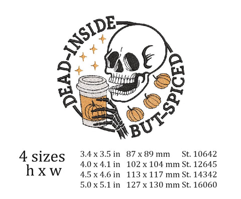 Dead inside, but spices embroidery design, Skull embroidery design, Halloween embroidery design, 4 sizes, instant download. Embroidery/Applique DESIGNS ArtEMByNatalia 