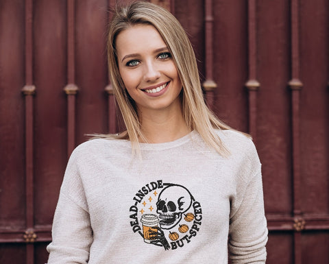 Dead inside, but spices embroidery design, Skull embroidery design, Halloween embroidery design, 4 sizes, instant download. Embroidery/Applique DESIGNS ArtEMByNatalia 