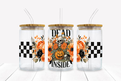 Dead Inside Halloween 16 oz Glass Can Sublimation Wrap Sublimation BijouBay 