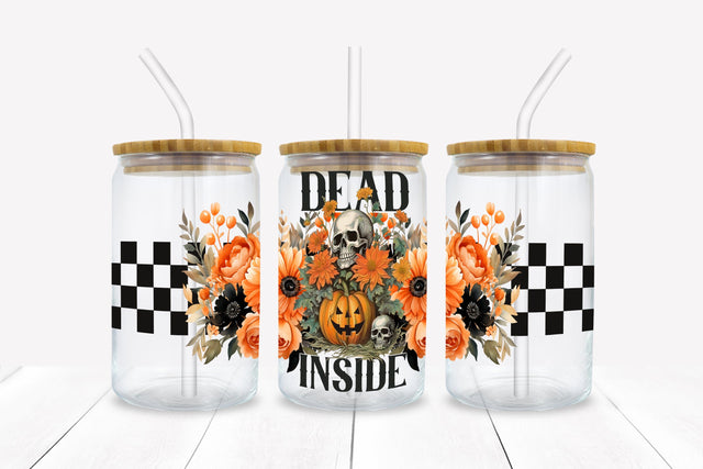 Dead Inside Halloween 16 oz Glass Can Sublimation Wrap Sublimation BijouBay 