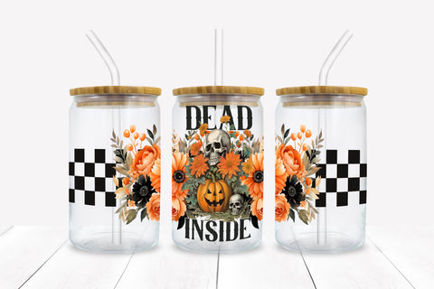 Dead Inside Halloween 16 oz Glass Can Sublimation Wrap Sublimation BijouBay 