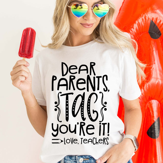 Dear Parents, tag you're it SVG Cutting files, last day of School SVG, summer break svg, Graduation svg, Silhouette files, cricut files SVG WasatchDesignsShop 