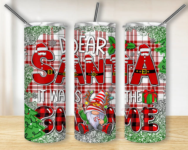 Dear Santa 20oz Skinny Tumbler, Christmas Gnome Tumbler Png, Christmas Plaid Glitter Tumbler Wrap, Dear Santa It Was The Gnome Design Tumbler, Merry Christmas Tumbler Template, Digital Download Sublimation BouDesign 