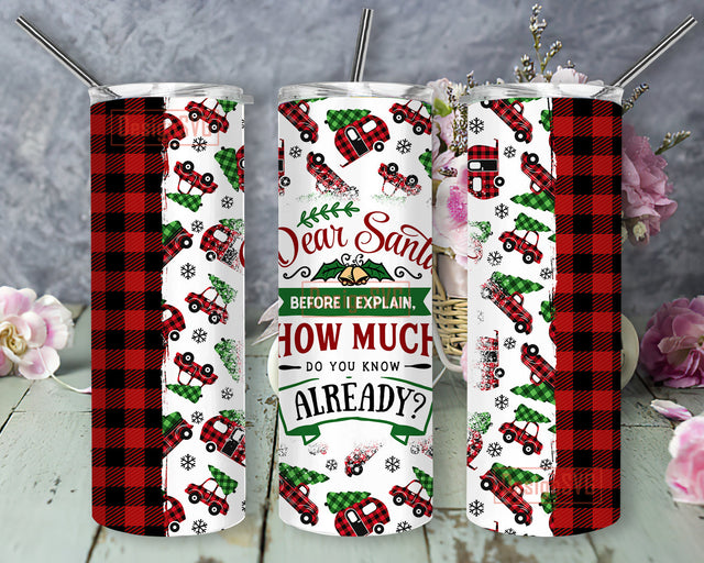 Dear Santa Before I Explain How Much Do You Know Already Png, Dear Santa 20oz Skinny Tumbler, Christmas Buffalo Plaid Tumbler Wrap, Xmas Sublimation Design, Digital Download Sublimation DesignSVG 