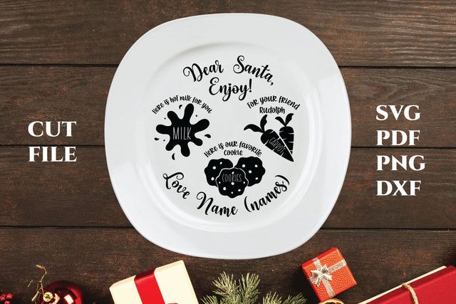 Dear Santa Enjoy! Santa cookie plate round svg. Cut file SVG Angelina Semenova 