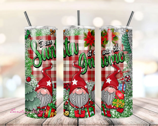 Dear Santa It Was The Gnome 20oz Tumbler Sublimation Wrap,Gnomes Christmas Tumbler PNG,Glitter Xmas Tumbler Design,Red Plaid Gnomie Tumbler Sublimation TrendingDesign 