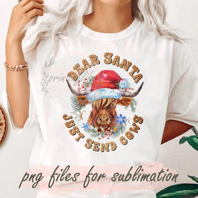 Dear Santa Just Send Cows Sublimation Png, Santa Cows Png, Retro Christmas Png, Farm Cow Png, Highland Cow Png, Santa Hat Png, Instant Download Sublimation PrintingLife 