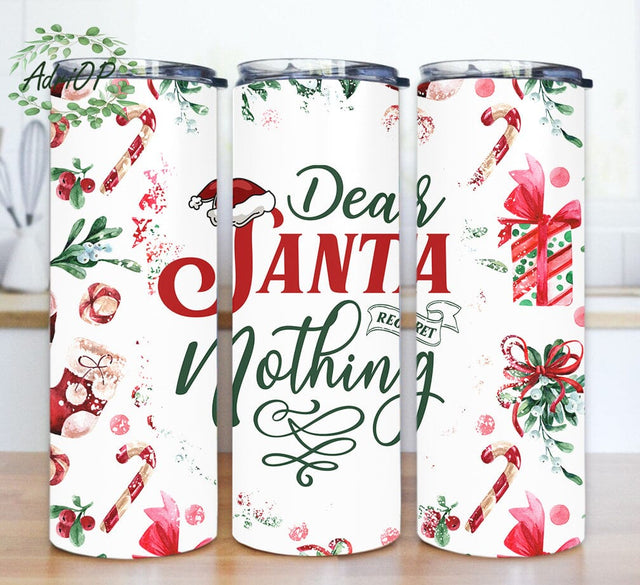Dear Santa Regret Nothing Tumbler Deign, Santa 20oz Tumbler Png, Christmas Deco Tumbler Wrap, Funny Christmas Sublimation Design, Instant Download Sublimation AdriOP 