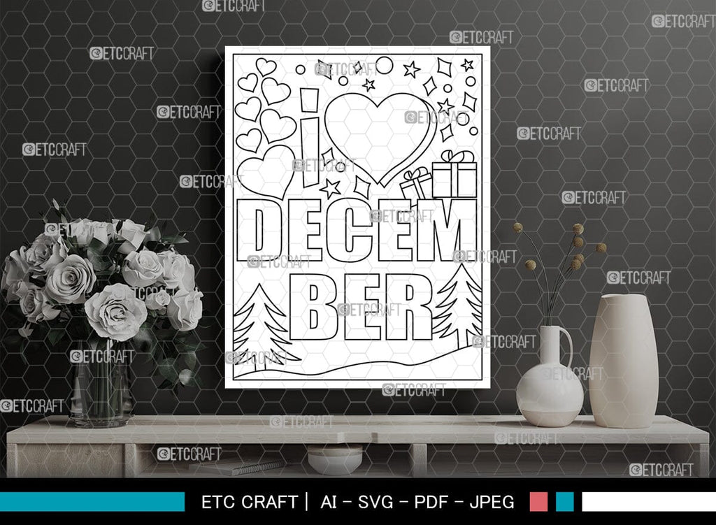 December Month Printable Coloring Page Cut File, PDF Colouring Book ...