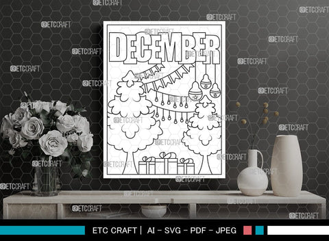 December Month Printable Coloring Page Cut File, PDF Colouring Book, Instant Download, CBP00022 SVG ETC Craft 