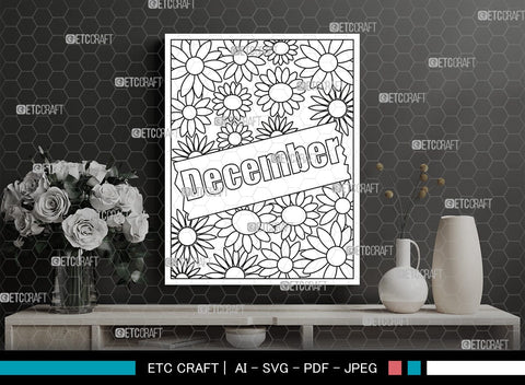 December Month Printable Coloring Page Cut File, PDF Colouring Book, Instant Download, CBP00022 SVG ETC Craft 