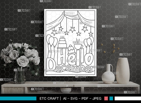 December Month Printable Coloring Page Cut File, PDF Colouring Book, Instant Download, CBP00022 SVG ETC Craft 