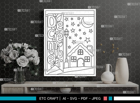 December Month Printable Coloring Page Cut File, PDF Colouring Book, Instant Download, CBP00022 SVG ETC Craft 