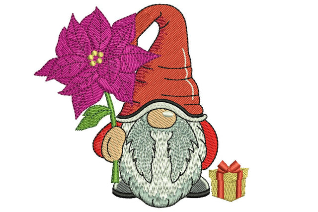 December Poinsettia Gnome Embroidery Design, Month Flower Embroidery Embroidery/Applique DESIGNS NextEmbroidery 