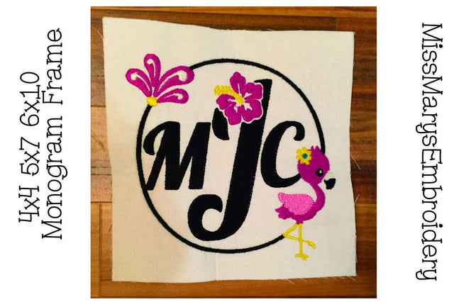 Deco Flamingo Monogram Embroidery Frame Embroidery/Applique MissMarysEmbroidery 