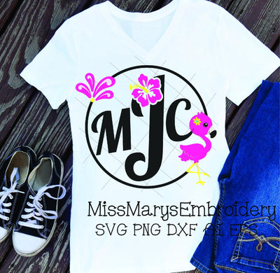 Deco Flamingo Monogram Frame SVG MissMarysEmbroidery 