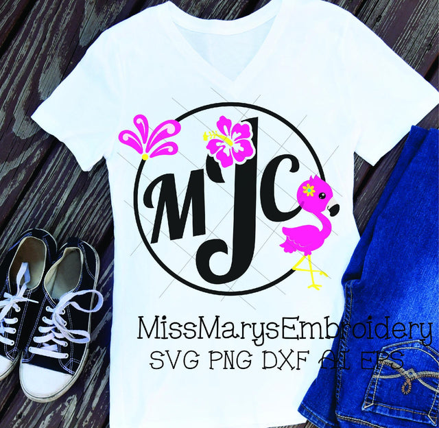 Deco Flamingo Monogram Frame SVG MissMarysEmbroidery 