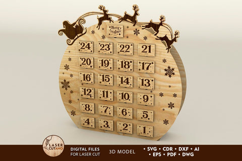 DECORATIVE ADVENT CALENDAR, Wood Cut, Multilayer Cut Files for Laser Cut Wood or Cricut, Paper Craft, Sign SVG, 3D Designs SVG LaserCutano 