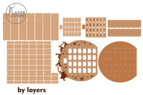 DECORATIVE ADVENT CALENDAR, Wood Cut, Multilayer Cut Files for Laser Cut Wood or Cricut, Paper Craft, Sign SVG, 3D Designs SVG LaserCutano 