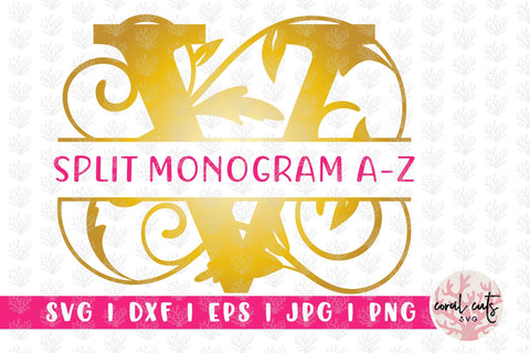 Decorative Floral Split Monogram A to Z - Svg EPS DXF PNG File SVG CoralCutsSVG 