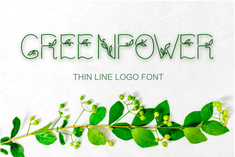 Decorative font. GREENPOWER - THIN LINE LOGO FONT. ECO LEAF Font. Font Samaha Design 