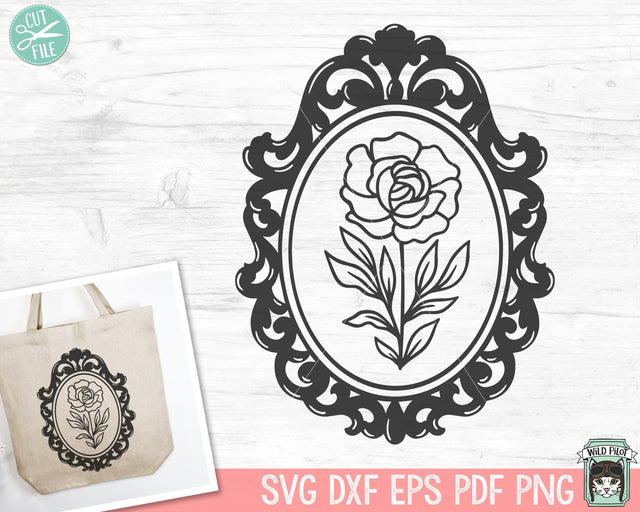 Decorative Framed Flower SVG Cut Files, Vintage Framed Floral SVG Cut File, Framed Rose SVG, Flower png, Floral Clipart, Flower Clipart SVG Wild Pilot 