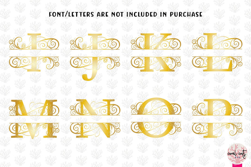 Decorative Swirl Split Monogram A to Z- Svg EPS DXF PNG File - So Fontsy