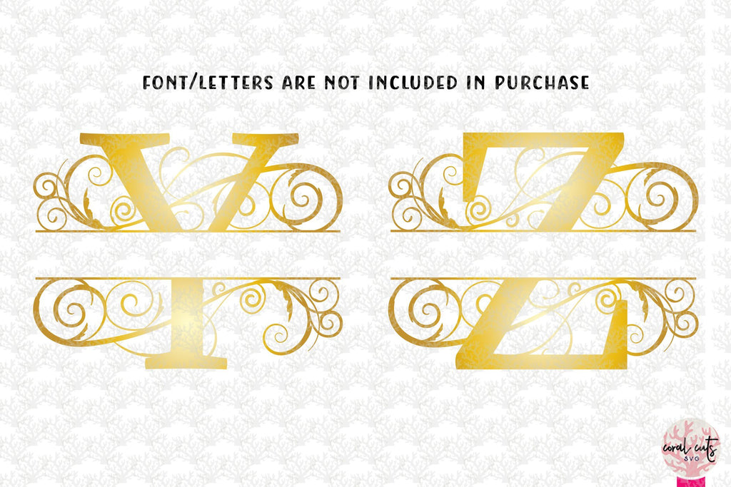 Decorative Swirl Split Monogram A to Z- Svg EPS DXF PNG File - So Fontsy