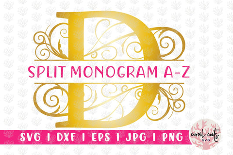 Decorative Swirl Split Monogram A to Z- Svg EPS DXF PNG File SVG CoralCutsSVG 
