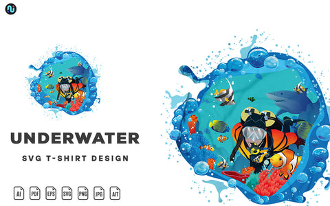 Deep Sea Scuba Diver Underwater SVG T-Shirt Design SVG naemmiah021 