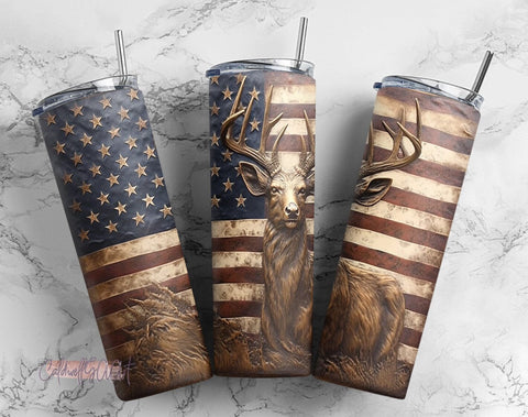Deer American Flag 20 oz Skinny Tumbler Sublimation Design, Instant Digital Download PNG Sublimation CaldwellArt 