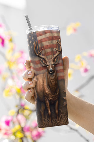 Deer American Flag 20 oz Skinny Tumbler Sublimation Design PNG Sublimation CaldwellArt 
