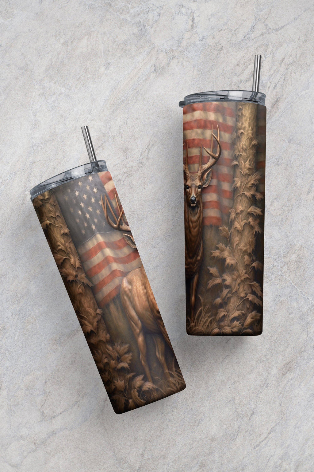 Deer American Flag 20 oz Skinny Tumbler Sublimation Design PNG - So Fontsy
