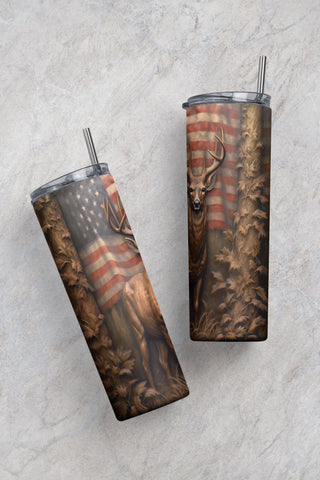 Deer American Flag 20 oz Skinny Tumbler Sublimation Design PNG Sublimation CaldwellArt 