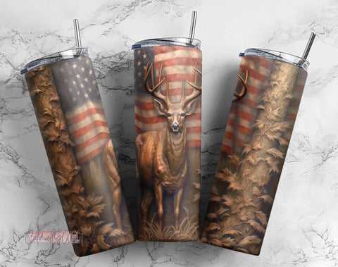 Deer American Flag 20 oz Skinny Tumbler Sublimation Design PNG Sublimation CaldwellArt 