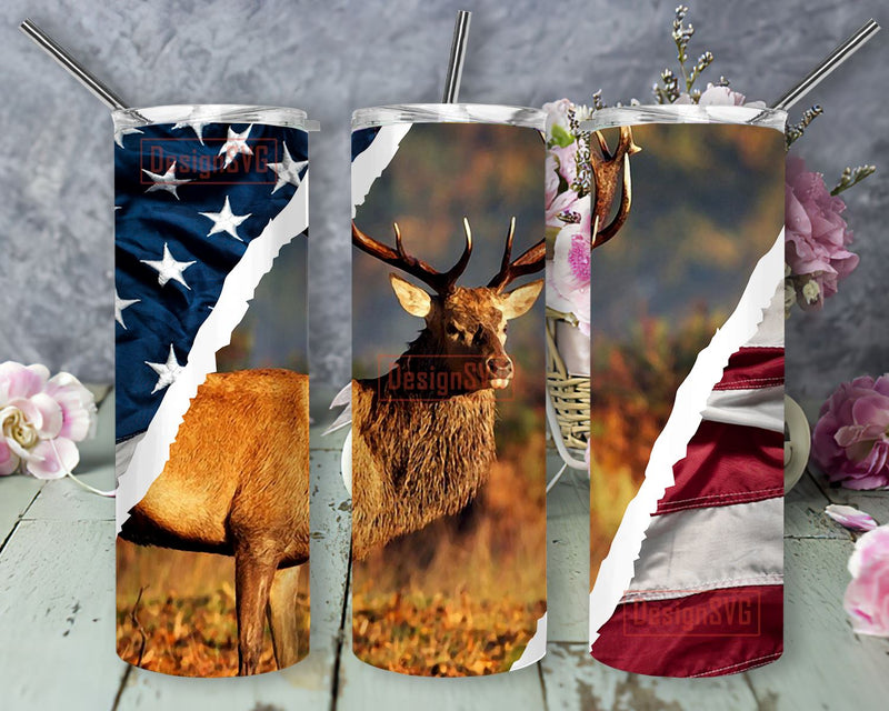 Deer American FlaTumbler, 20oz Skinny Tumbler Sublimation Designs Tumbler for Straight and Tapered PNG File Digital Download, Sublimation Design Tumbler Sublimation DesignSVG 