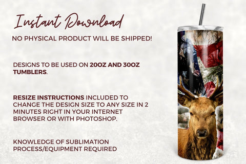 Deer and Flag 20 Oz skinny tumbler, American Flag Hunting tapered & straight template digital download PNG sublimation design Sublimation TumblersByPhill 